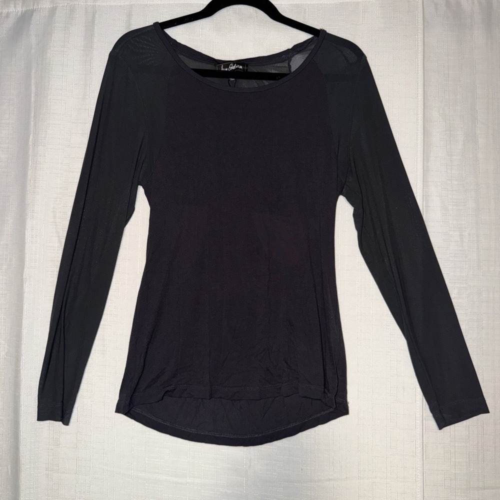 Sam Edelman Sheer Athletic Mesh Long Sleeve Top Athleisure Charcoal XS New